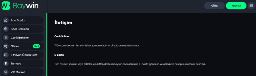baywin müşteri hizmetleri