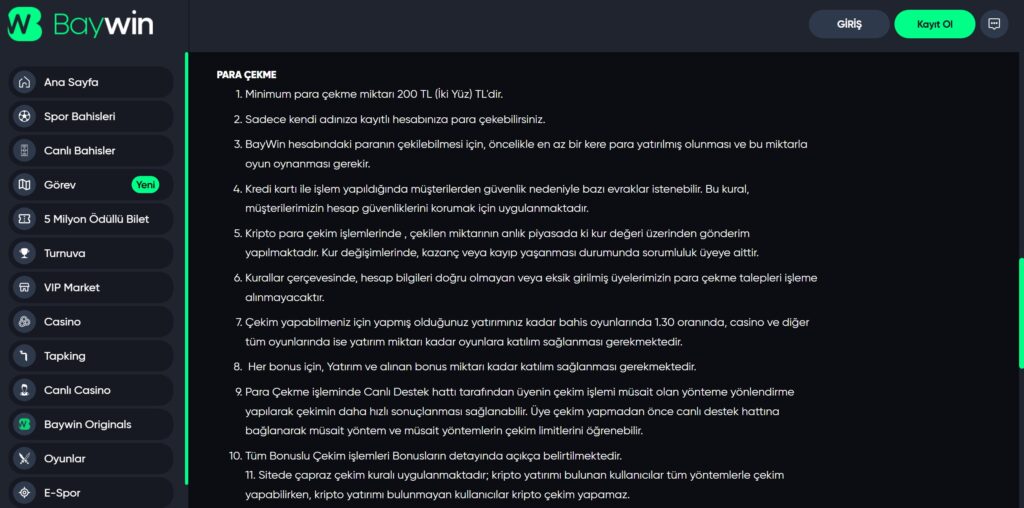baywin para çekme