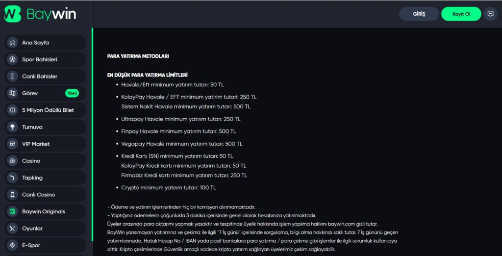 baywin para yatırma